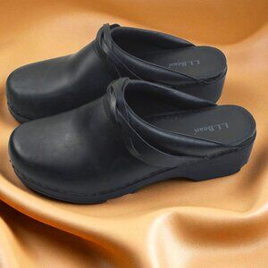 LL Bean Black Leather Slip On Clog | Women’s
